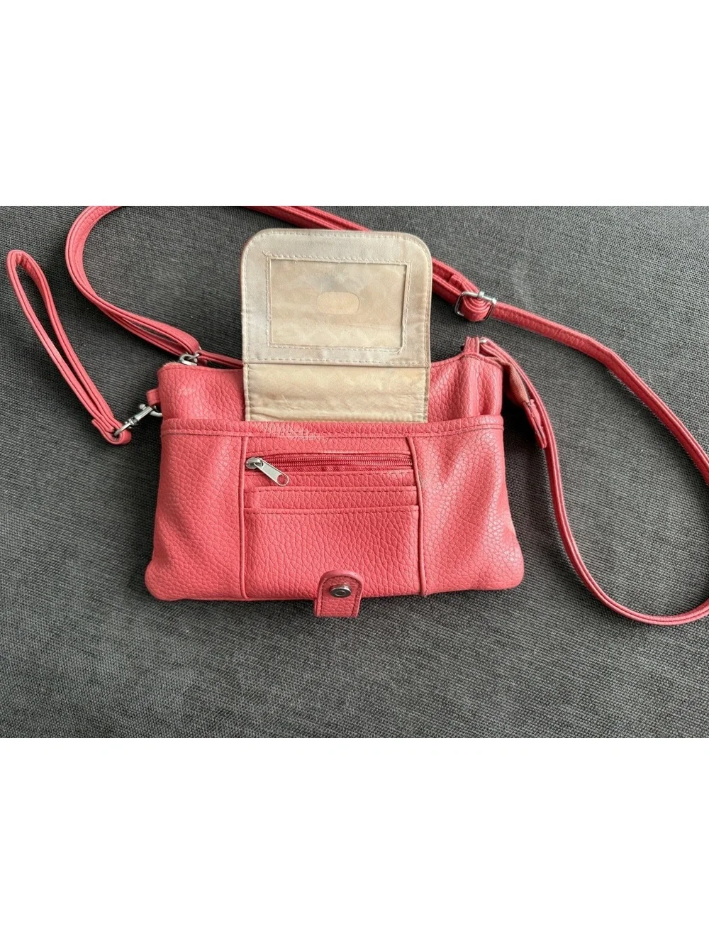 Coral Red Faux Leather Crossbody Organizer Purse Wristlet Wallet